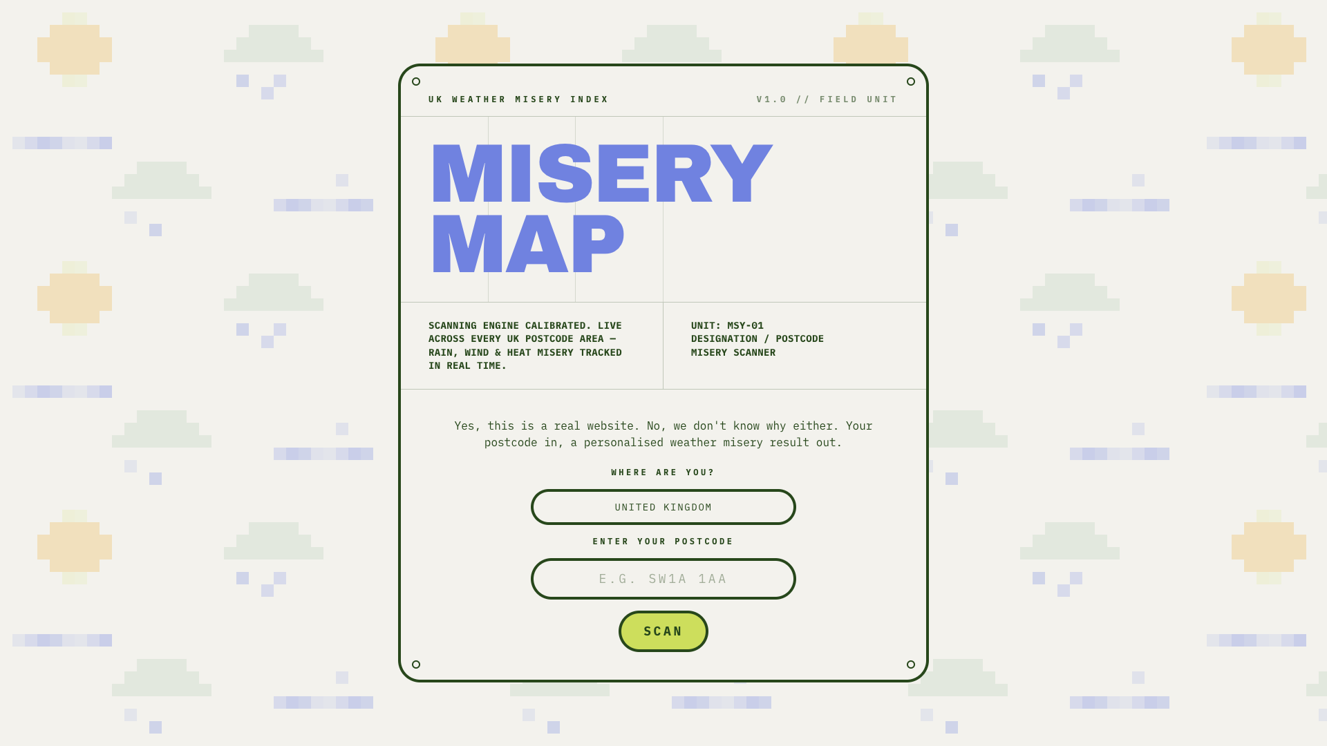 Misery Map entry screen